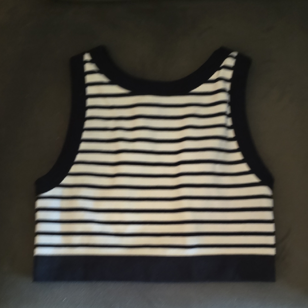 aerie Black and White Striped Cropped Tank Top